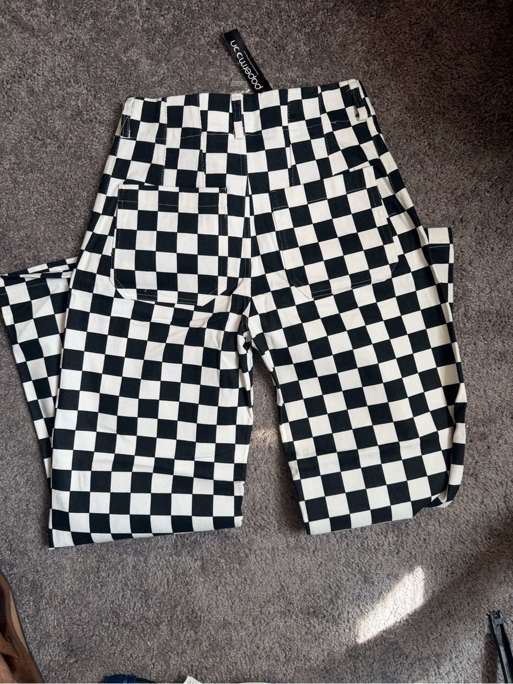 Papermoon Checkered High-Waist Pants - Black & White